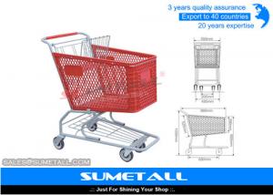  Red Color Plastic Shopping Cart With Four Wheel 125L For Grocery Store Manufactures