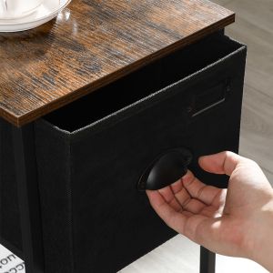 Long Side Table with Fabric Drawer, Industrial End Table with Drawer, Side Table