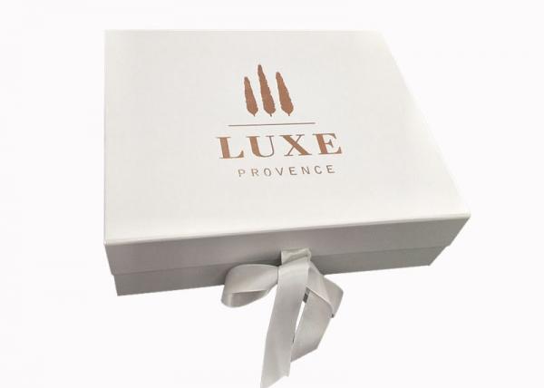 Quality Ribbon Logo Customized White Folding Paper Gift Box For Clothes Packing for sale