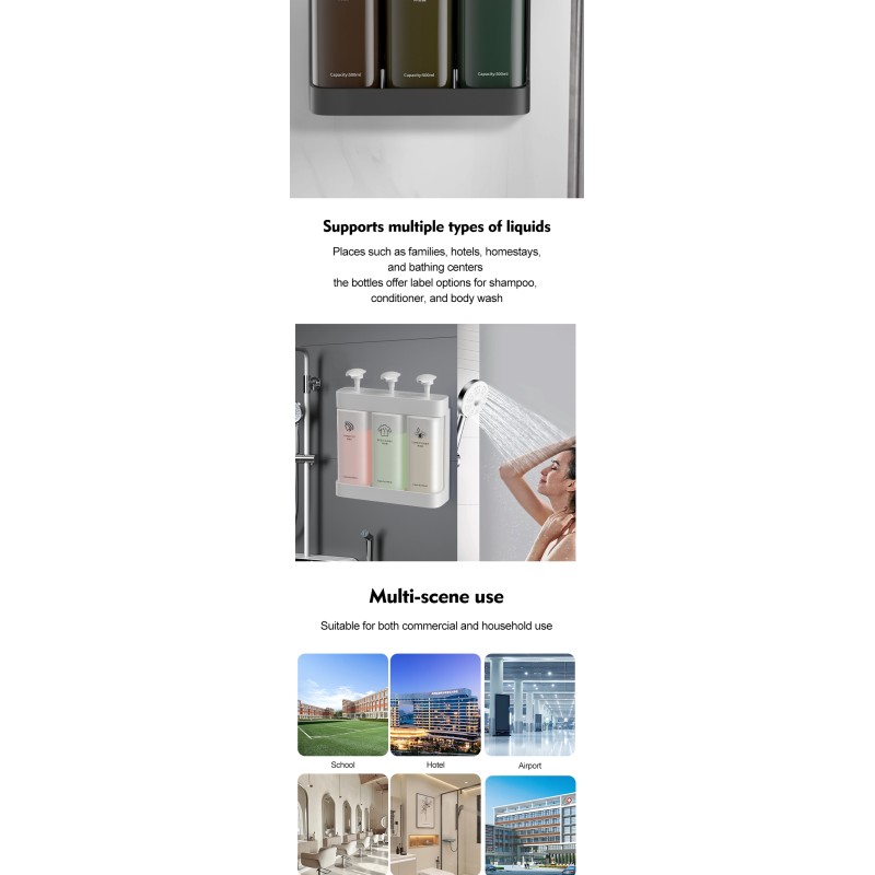 Multi Function Triple Wall Mounted Pump Soap Dispenser Refillable 500ml*3 Capacity