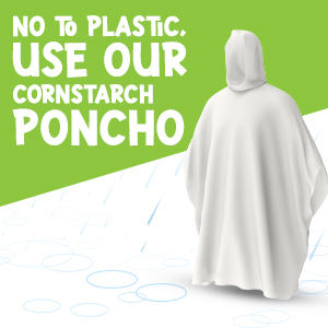 100% PLANT-BASED, Compostable, Biodegradable, Cornstarch, Recyclable, Recycled Rain Ponchos with hood adults