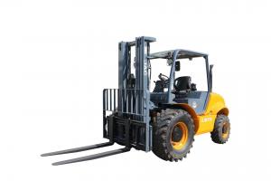 China Compact Two Wheel Rough Terrain Forklift Trucks Material Handling Equipment on sale