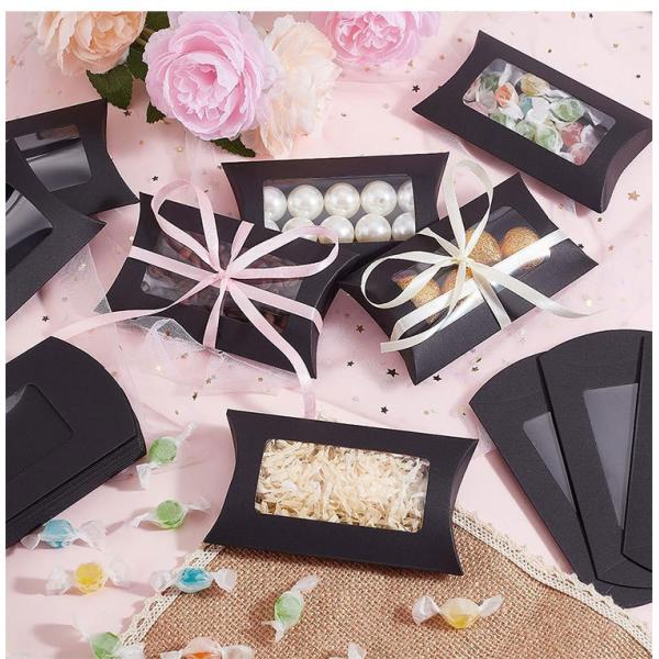 Creative Pillow Shaped Kraft Paper Boxes with Window Candy Packaging