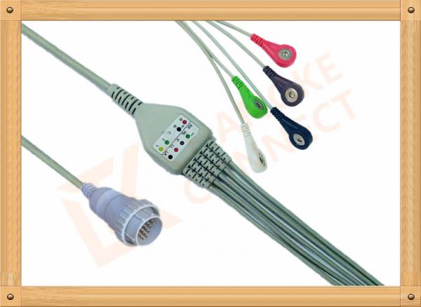 Quality NEC 16 Pin Ecg Snap Connector Cable AHA Cable 5 Leads Compatible For 3M12 for sale