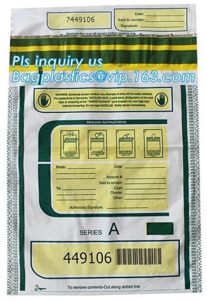 Bank Security Cash Bags/Coin Deposit Bags, Adhesive Seal Tamper Proof Customized Safety Cash Deposit Package Plastic Ban