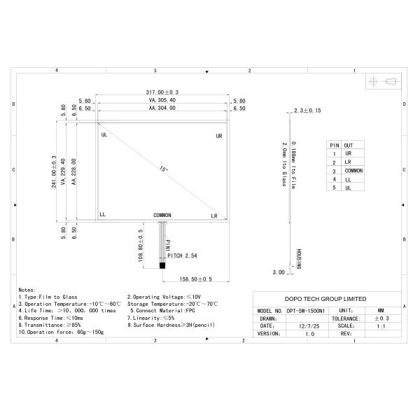 Computer 15 Inch 5 Wire Resistive Transparent Touch Screen Panel , Multi Touch