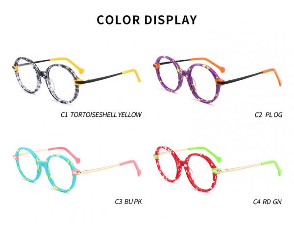 Children'S Optical Round Acetate Glasses Non Prescription Lens Width 45mm