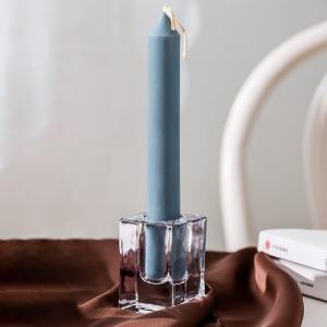 China Mini Square Glass Taper Candle Holder Crystal Clear 4 X 4 X 6cm on sale