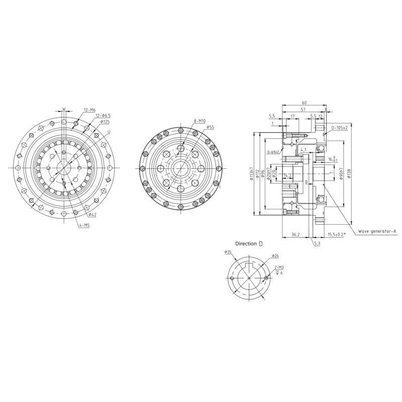 Light Weight 2.47kg Model 32 Strain Wave Reducer Low Backlash Harmonic Gear Units