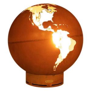  36 Inch Laser Cutting Earth Globe Corten Steel Wood Burning Outdoor Fire Sphere Manufactures