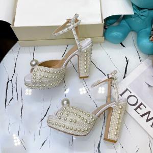  Pearl inlaid design women's high heel sandals，open toe height increasing women sandals Manufactures