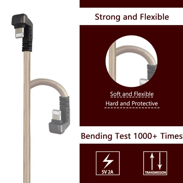 2 M Cell Phone Right Angle USB Cable Durable TPE IPhone Cable Charger Support