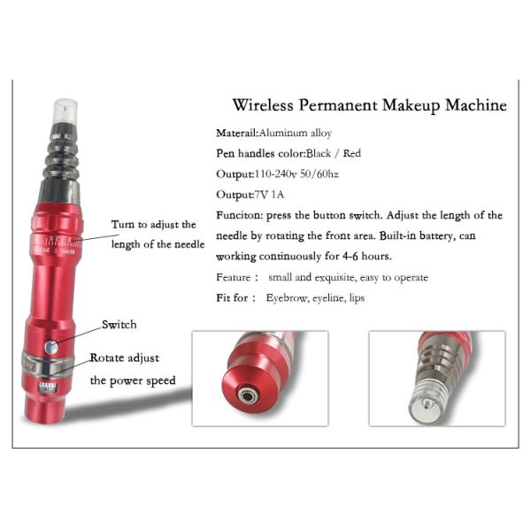 Red Permanent Makeup Tattoo Kit Electric Wireless Rechargeable Permanent Makeup Pen For Eyeline