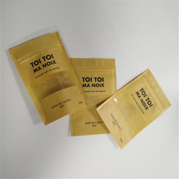 120mic Brown Biodegradable Kraft Paper Bag MOPP With Window