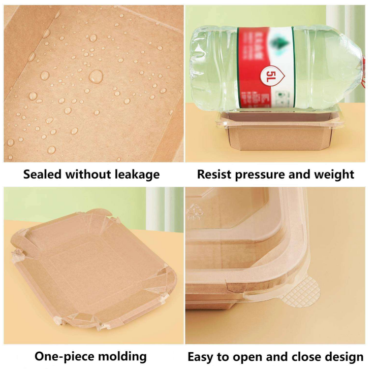 Eco-Friendly Kraft Paper Food Containers Rectangular & Octagonal Disposable Salad Bowls for Picnic Outdoor Takeaway