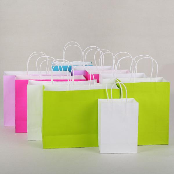 Quality Solid Coloured Kraft Paper Bags Recyclable Environmentally Friendly For Shopping for sale