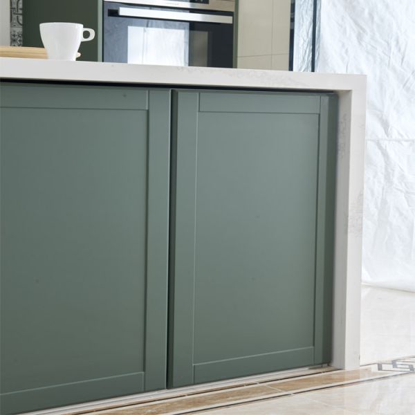 Modern Matcha Color Solid Wood In Shaker Design Modular Kitchen Cabinets