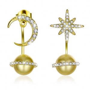  14.11mm 3.73g Star And Moon Earrings Studs Kwanzaa Gift 925 Silver Earrings Manufactures