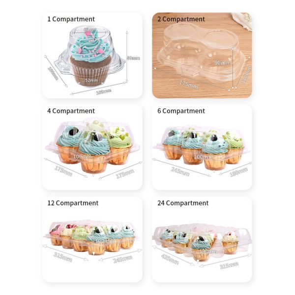 Transparent PET Single Cupcake Containers Hinged Clamshell Lightweight