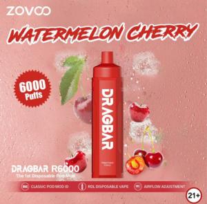  Watermelon Cherry flavor Zovoo Dragbar R6000 6000 puffs Disposal Vape with 18 ML E-liquid Juice Manufactures