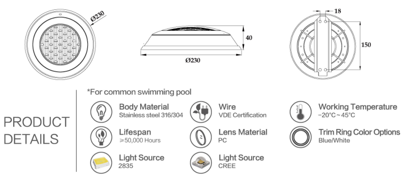 9W Inground Swimming Pool Lights
