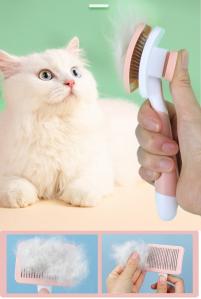 China Pink Dog Self Cleaning Pet Grooming Brush Automatic Cat Hair Removal Comb on sale
