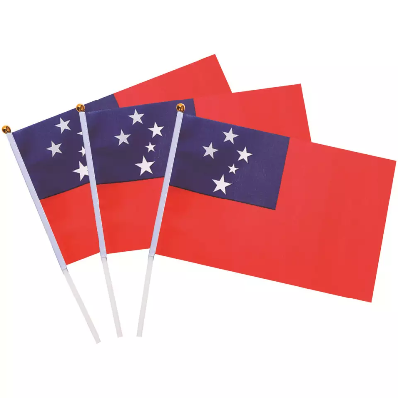 Knitted Polyester Samoa Country Flag White Pole Personalised Hand Held Flags