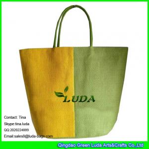 China LUDA yellow and green striped tote bag promotion cheap paper straw bag on sale