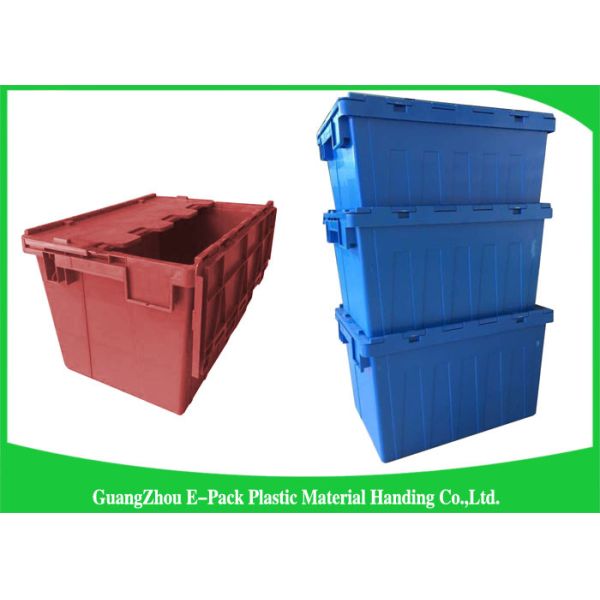 Quality Warehouse Nestable Plastic Tote Boxes / stackable bins with hinged lids for sale