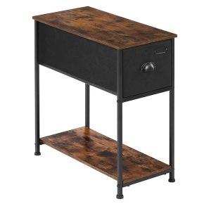 Long Side Table with Fabric Drawer, Industrial End Table with Drawer, Side Table
