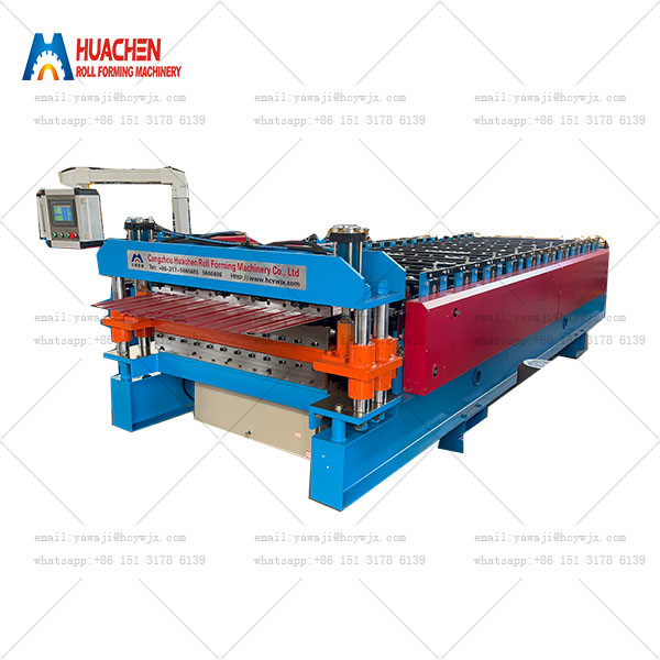 Quality Metal Double Layer HC6/22  Trapezoid Roof Tile Making Roll Forming Machine Upper Level Mini Peak for sale
