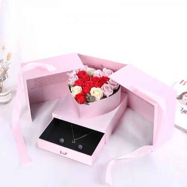 Pink Drawer Double Open Door Paper Flower Gift Boxes For Small Business 24X24X15cm