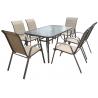 Steel P Leg Garden Glass Table And Txetilene Stacking Chairs 7 Set for sale