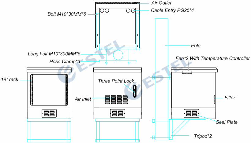 11U Pole Mount Weatherproof Enclosure