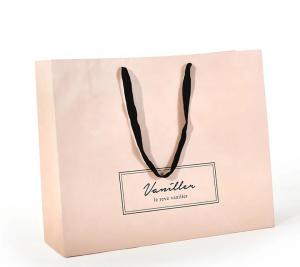  Flat Cotton Handle Custom Design Paper Bags , Printed Paper Shopping Bags Pink Color Manufactures
