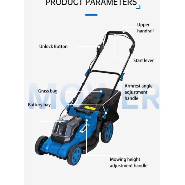 Cordless Push Electric Lawn Mower Foldable With 45L Bagger