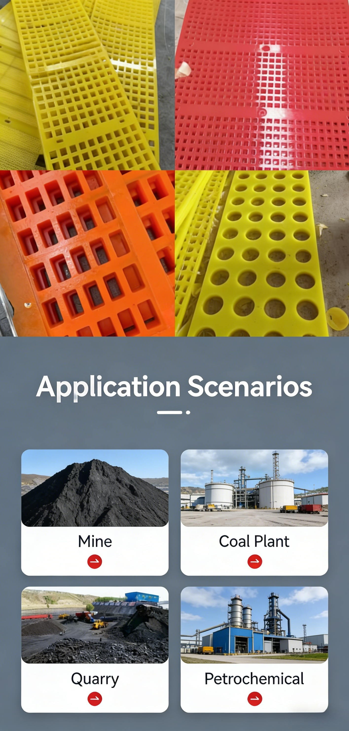 Modular Polyurethane Screen Mesh With Various Panel Sizes Self-Cleaning Apertures And Wide Range Apertures For Mining And Quarry