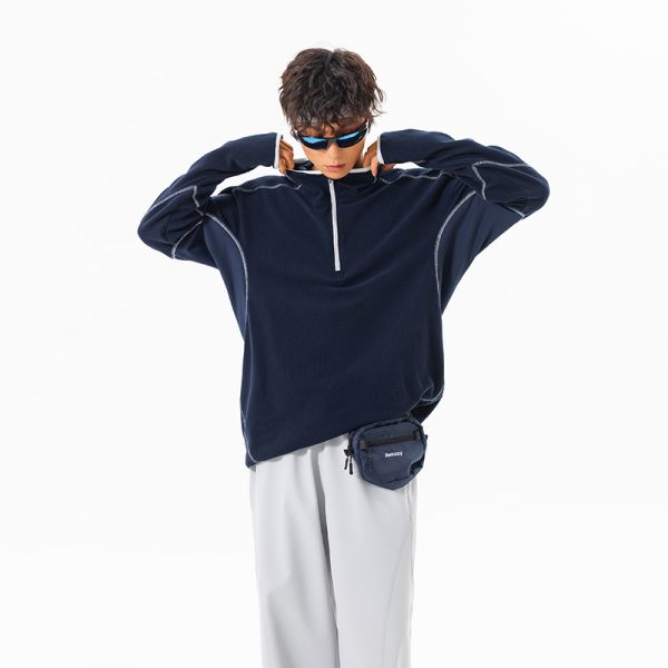 Custom OEM ODM Half Zip Hooded Thermal Pullover, Constant Temperature Warm Grid Outdoor Fleece Top, Custom Logo & Fabric Supported
