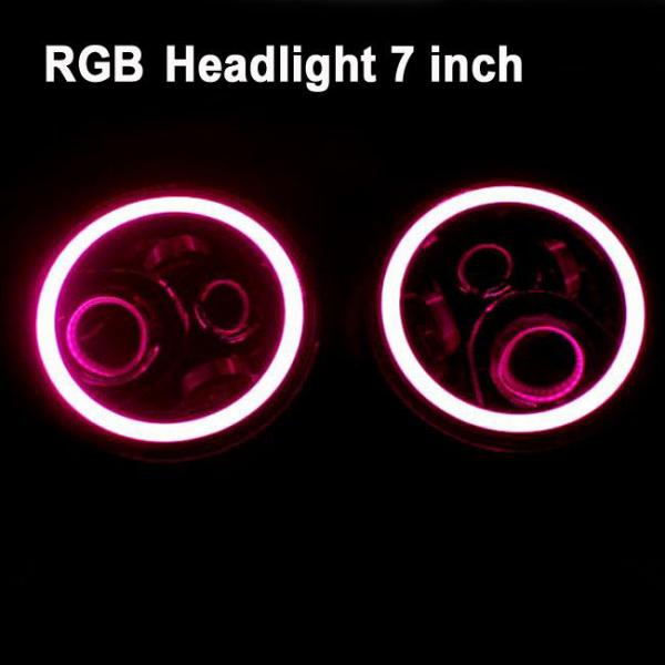 3700lm Jeep Wrangler Headlights , 7 Inch Round LED Headlights RGB Halo with Angel Eyes