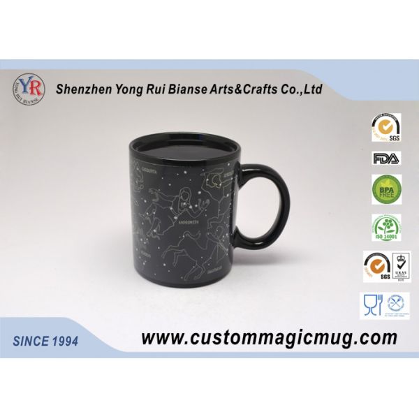 Black Star Signs Constellation Heat Sensitive Magic Mug , Straight Shape