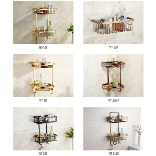 Brass Triangle Bathroom Corner Shower Basket For Hotel