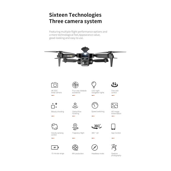 K10 Max Mini Drone 4k Professinal Three Camera and Optical Flow Localization for Beginner's Precision Flying within 100m