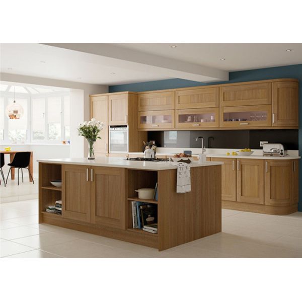 Apartment Solid Wood Kitchen Cabinets Traditional Design With Blum Soft Closing Hinges